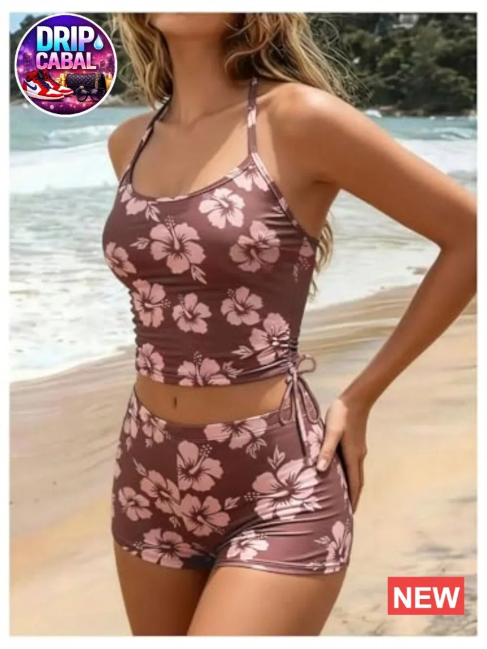 Women's 2 Piece Halter Tankini Swimsuit with Shorts Tummy Control Floral